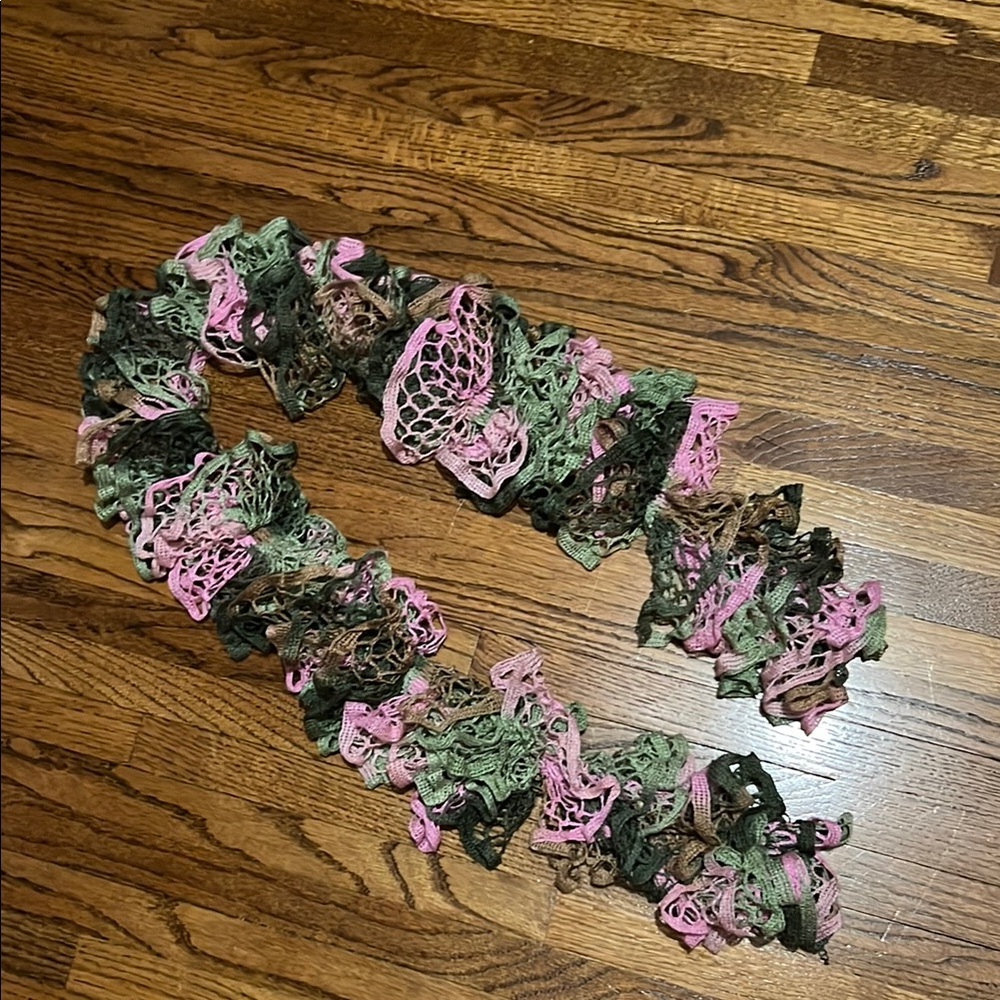 Pink and Green Crochet Scarf